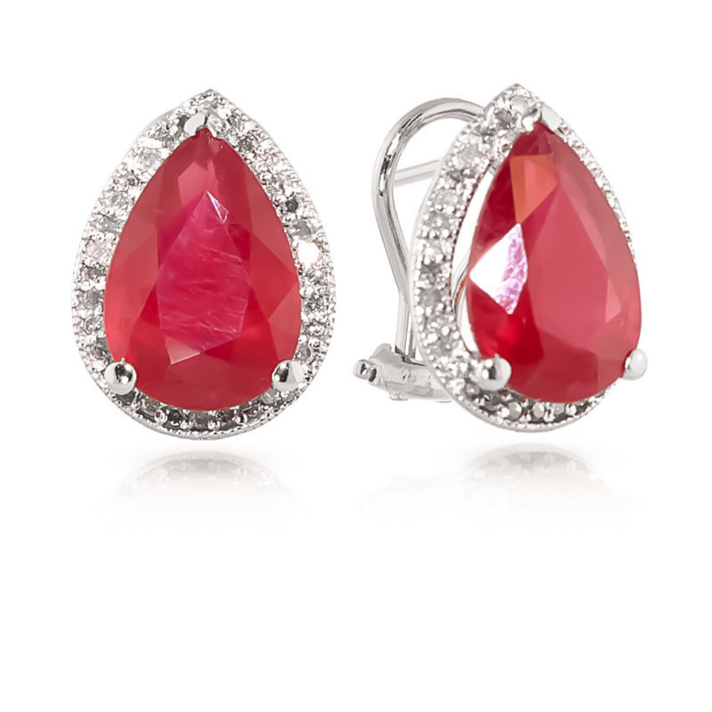 14K. SOLID GOLD FRENCH CLIPS EARRING WITH DIAMONDS & RUBIES (White Gold) - Picture 2 of 3